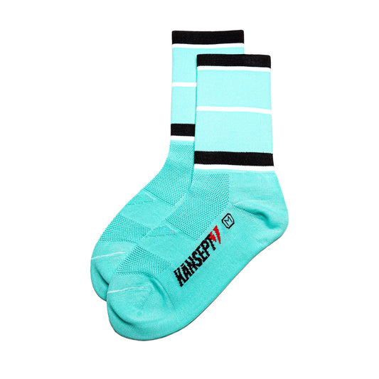 ProSpec Rouleur socks | Squadra Stripes | Celeste Green/Obsidian Black/White