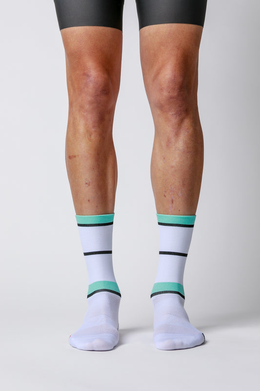 ProSpec Rouleur Sock | Squadra Stripes | White/Celeste Green/Obsidian Black