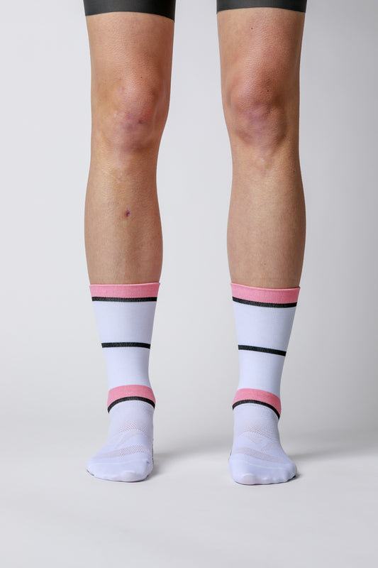 ProSpec Rouleur Sock | Squadra Stripes | White/Maglia Rosa Pink/Obsidian Black