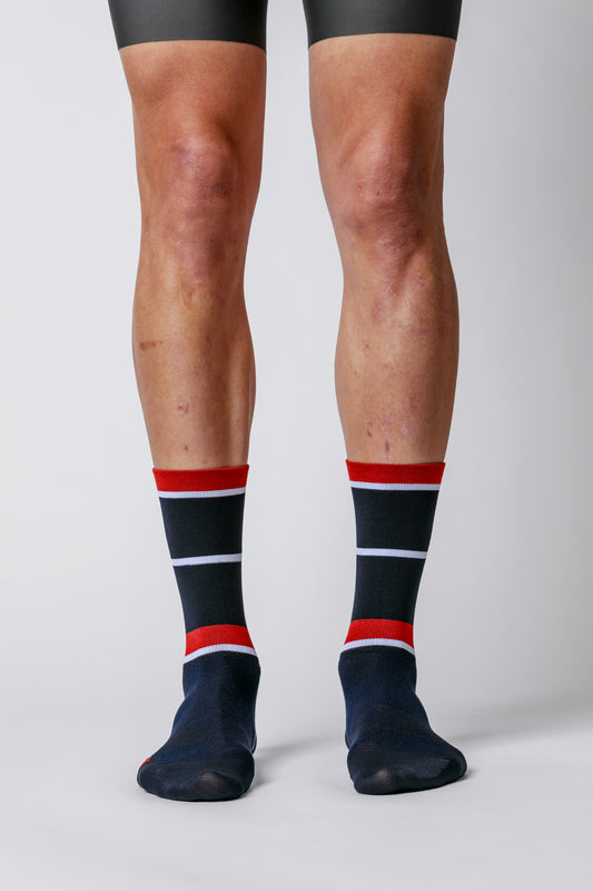ProSpec Rouleur Sock | Squadra Stripes | Midnight Blue/Flamme Rouge Red/White