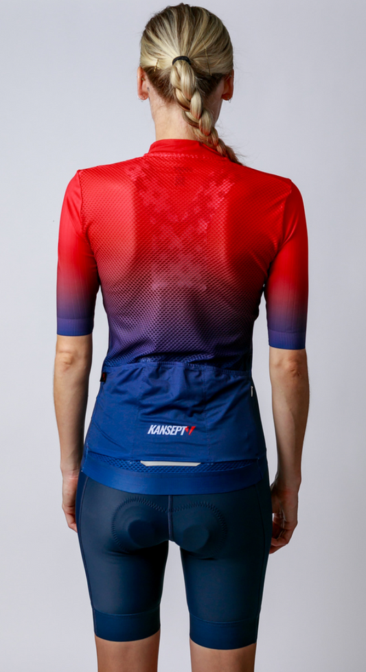Women's ProSpec Ventoux Jersey | GRADIENT print | Flamme Rouge RED/Midnight BLUE