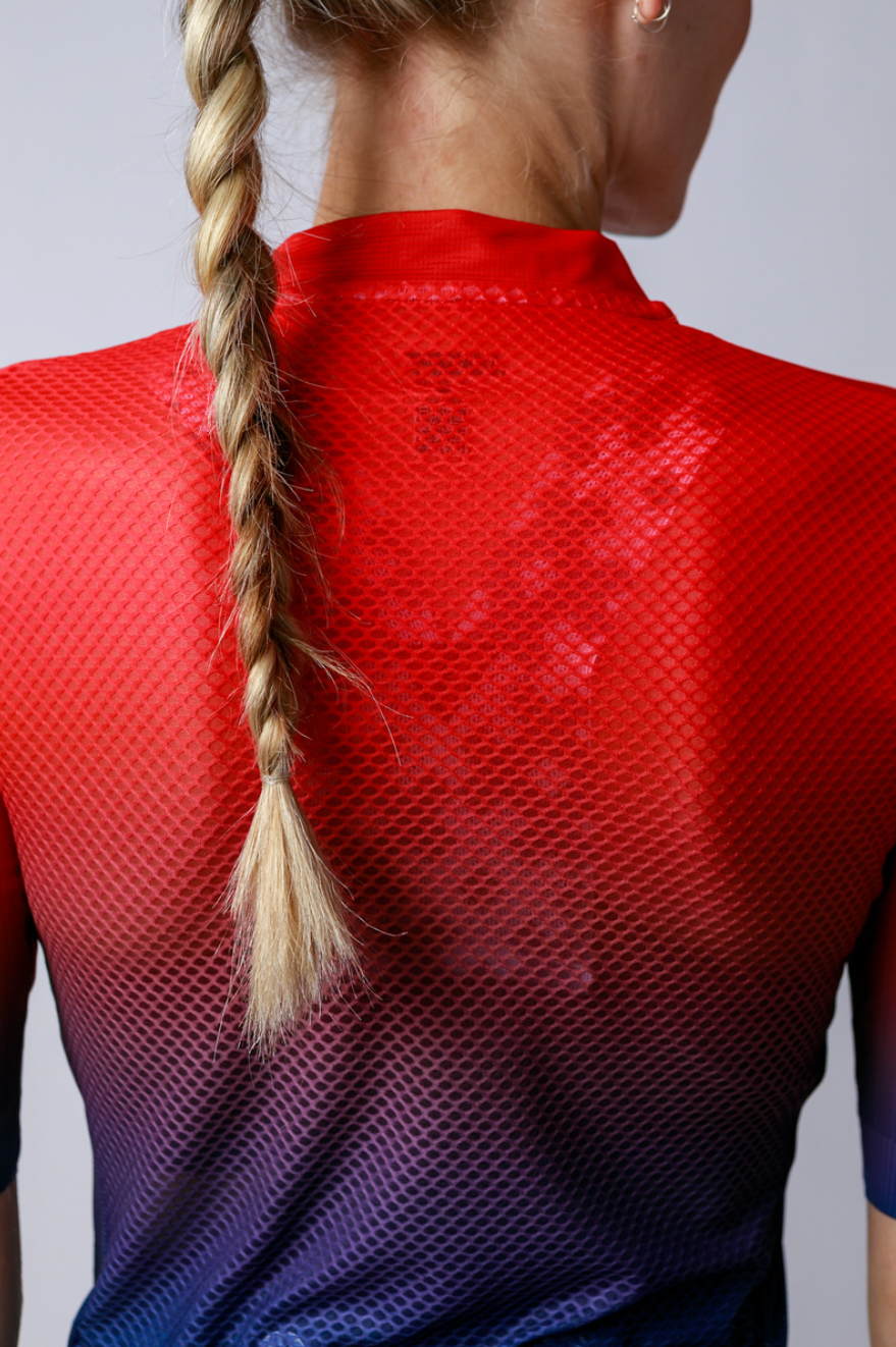 Women's ProSpec Ventoux Jersey | GRADIENT print | Flamme Rouge RED/Midnight BLUE