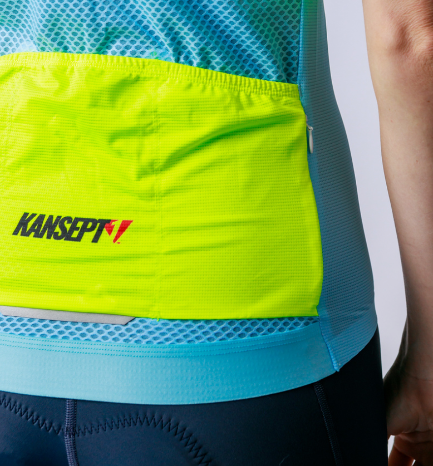 Women's ProSpec Ventoux Jersey | COLORBLOCK print | Tiffany BLUE/HiViz Yellow