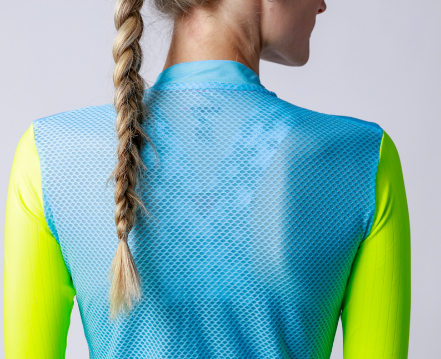 Women's ProSpec Ventoux Jersey | COLORBLOCK print | Tiffany BLUE/HiViz Yellow