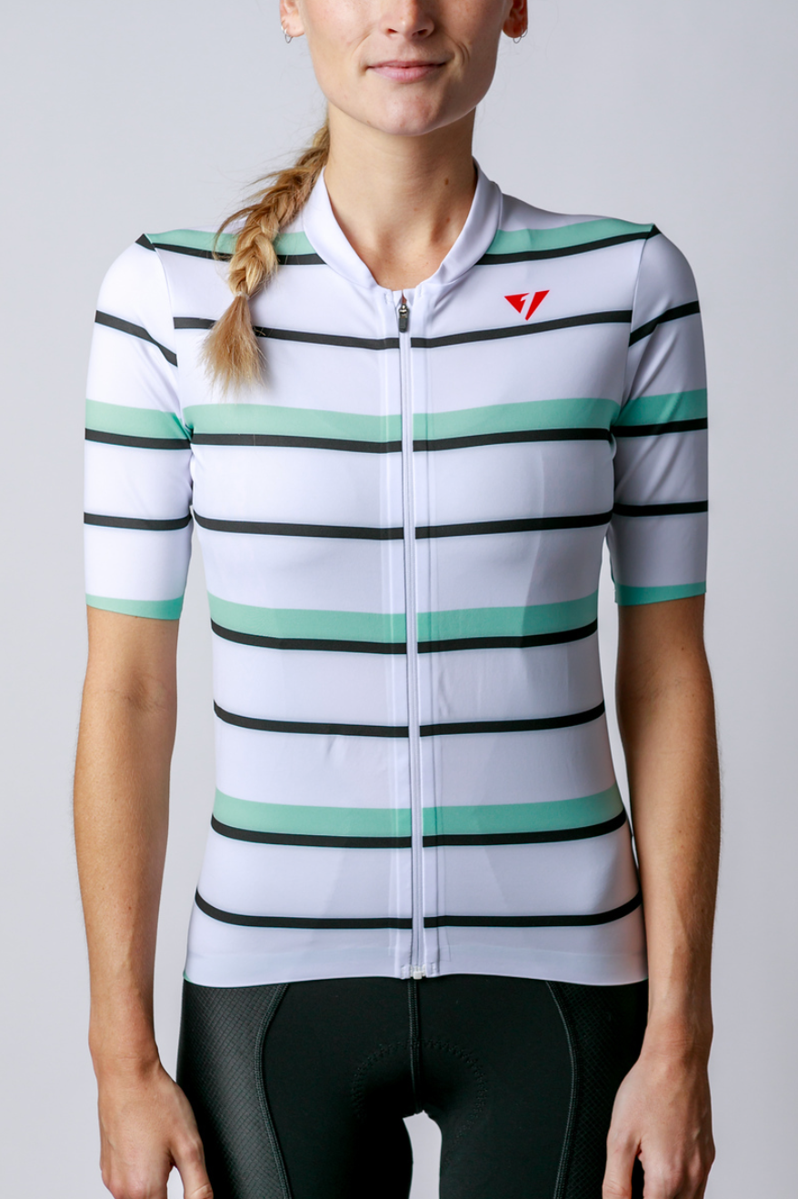 Women's ProSpec Rouleur SZ Jersey | Squadra Stripes | White/Celeste Green/Obsidian Black