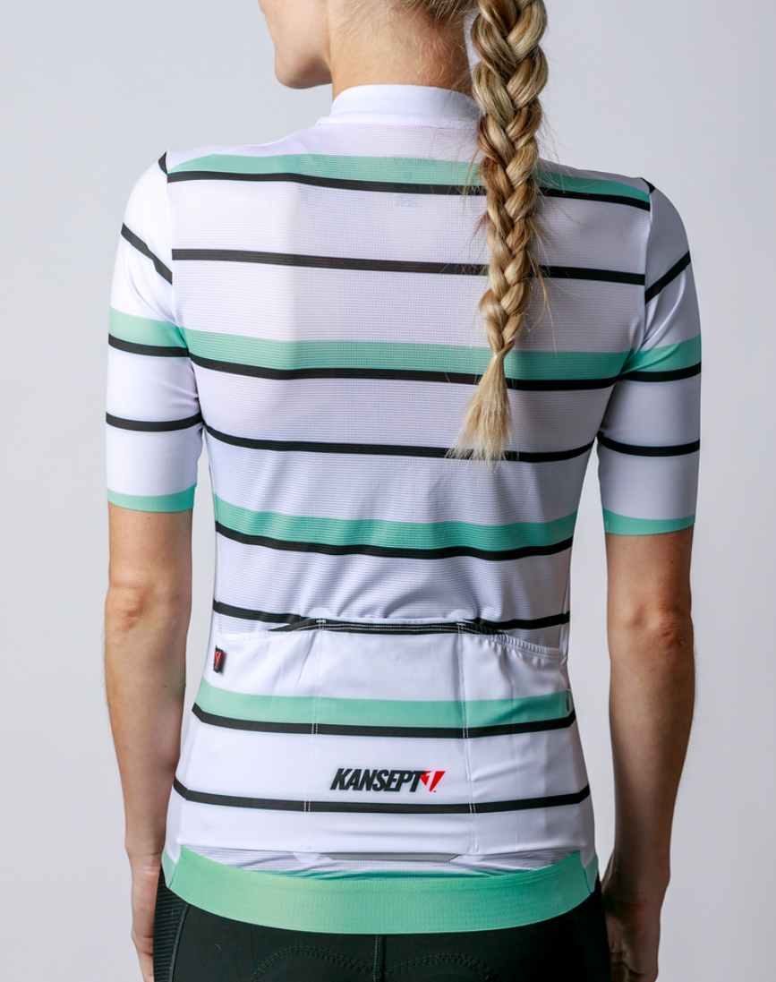 Women's ProSpec Rouleur SZ Jersey | Squadra Stripes | White/Celeste Green/Obsidian Black