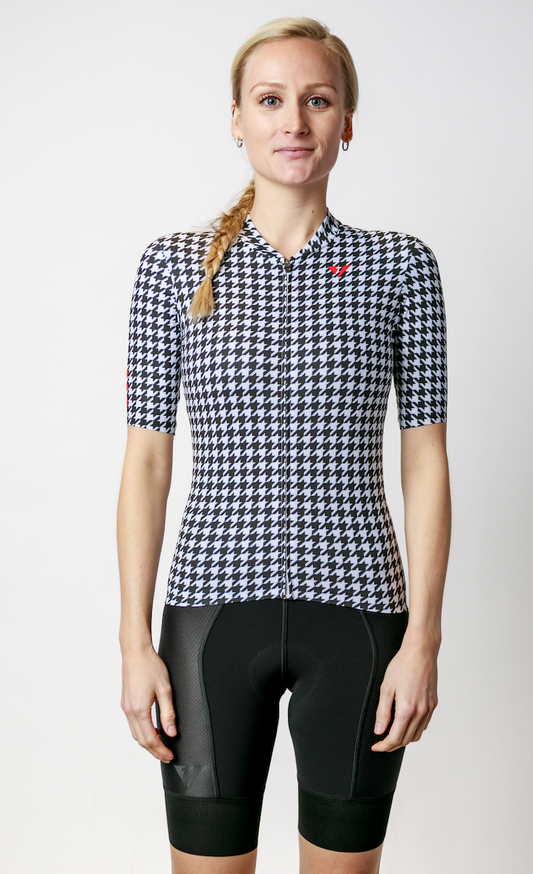 Women's ProSpec Rouleur HZ Jersey | Houndstooth print in B+W
