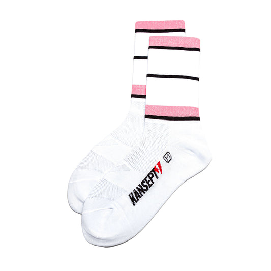NOW ON SALE!!!  ProSpec Rouleur Sock | Squadra Stripes | White/Maglia Rosa Pink/Obsidian Black