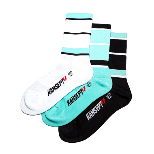3 PACK ProSpec Rouleur Sock | Squadra Stripes white/celeste/black | 3 pack bundle*