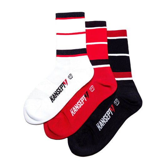 NOW ON SALE!!! 3 PACK ProSpec Rouleur Sock | Squadra Stripes white/red/blue | 3 pack bundle*