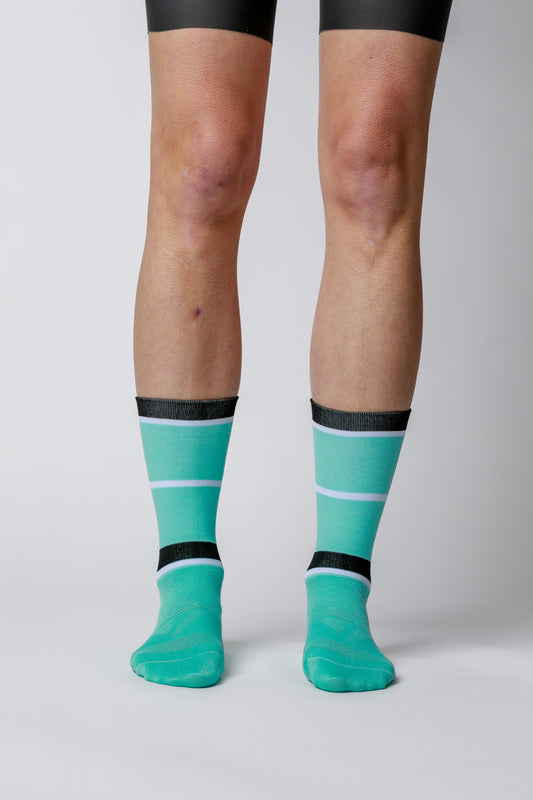 ProSpec Rouleur socks | Squadra Stripes | Celeste Green/Obsidian Black/White