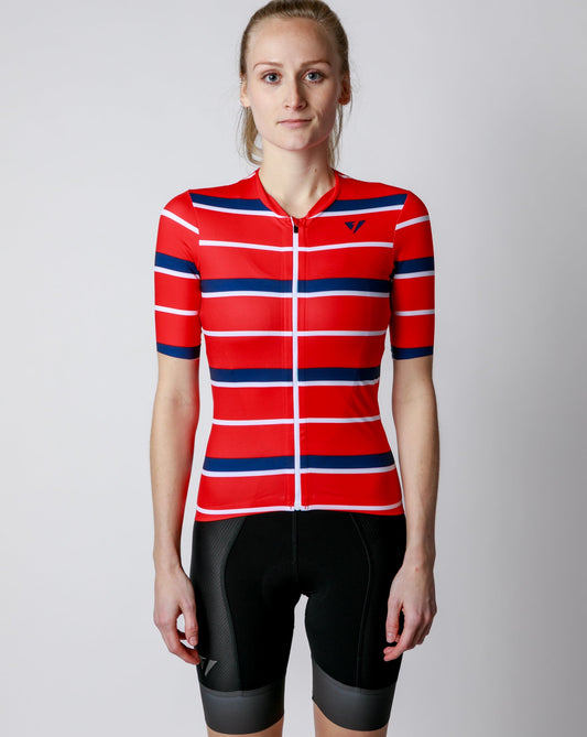 Women's ProSpec Rouleur SZ Jersey | Squadra Stripes | Flamme Rouge Red/Midnight Blue/White