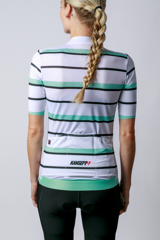 Women's ProSpec Rouleur SZ Jersey | Squadra Stripes | White/Celeste Green/Obsidian Black